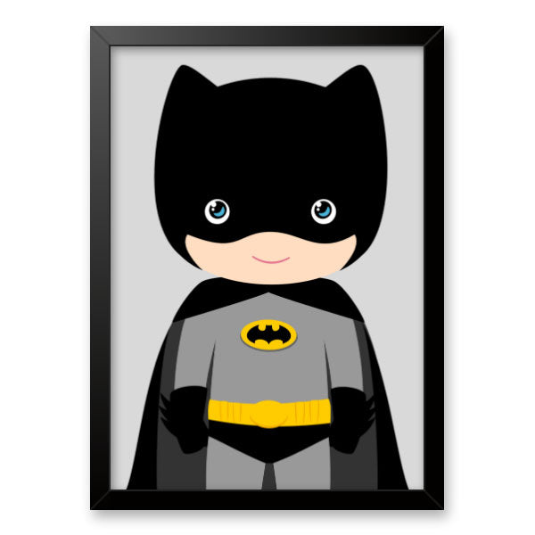 Quadro Decorativo Super Herói Infantil Batman Moldura Tradicional Preta