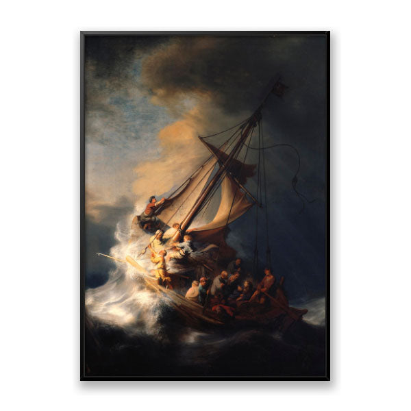 Quadro Tempestade no Mar da Galileia Moldura Filete Preta